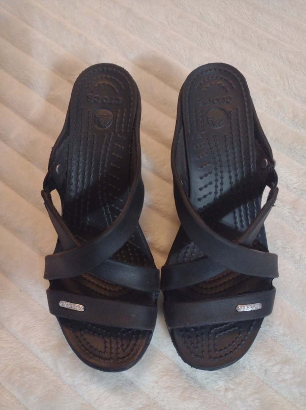 CROCS Cyprus IV Women's 6 Open Toe Slip-on Heel Sandals Strappy Comfort Black - Picture 2 of 13